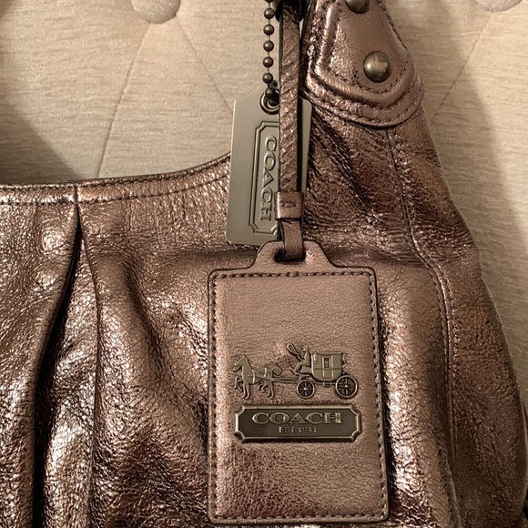 Coach Maggie Leather Metallic Hobo Shoulder Bag Gunmetal Grey 15259 - Picture 3 of 12